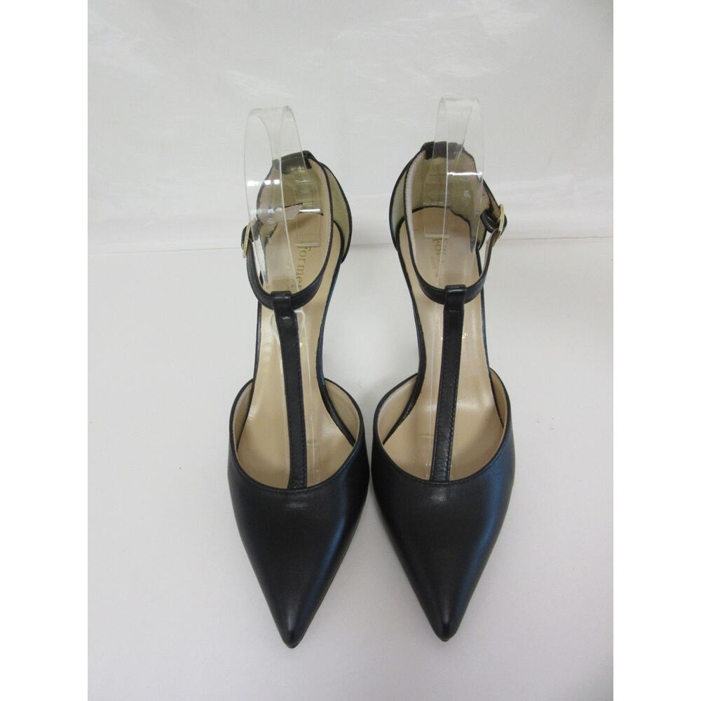 FORMENTINI Black T-Strap Pointed Toe 39 Leather Stiletto Heel Italy Shoes - Picture 2 of 9